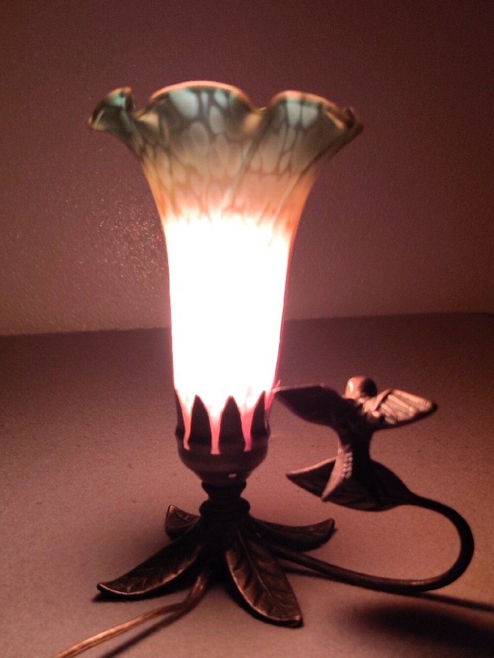 Vintage Floral Glass Pendant Lamp - Amber to Green Shade W/Hummingbird - Picture 11 of 16